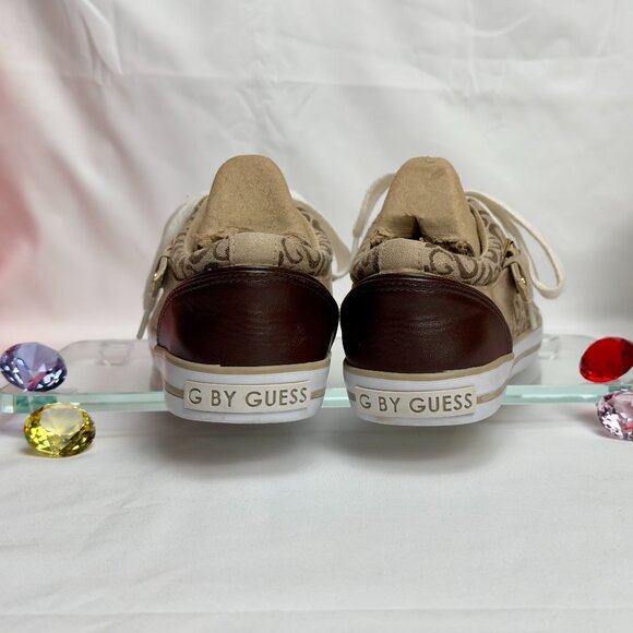 GUESS Beige Monogram Canvas Low Top Sneakers Women’s 9M - Picture 4 of 11